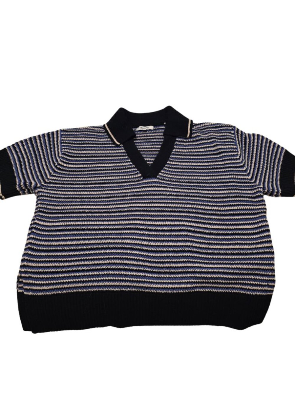 Madewell Striped Cotton Knit Polo Sweater Medium NWOT Coastal Preppy